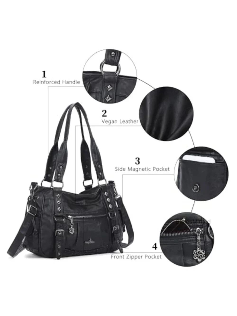 Vegan Leather Multi Pocket Hobo Satchel Tote Shoulder Bag